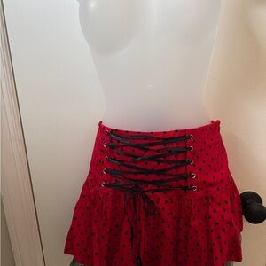 Chic Red Lace-Up Mini Skirt